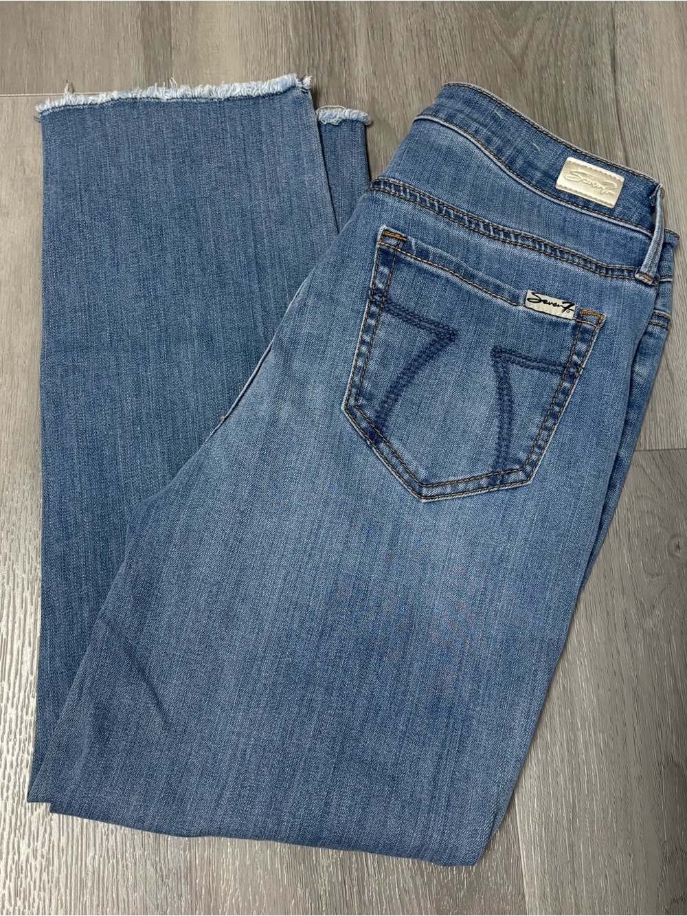 Seven7 Tower Straight Crop Straight Leg Jeans Distressed Light Blue Wash Size 4